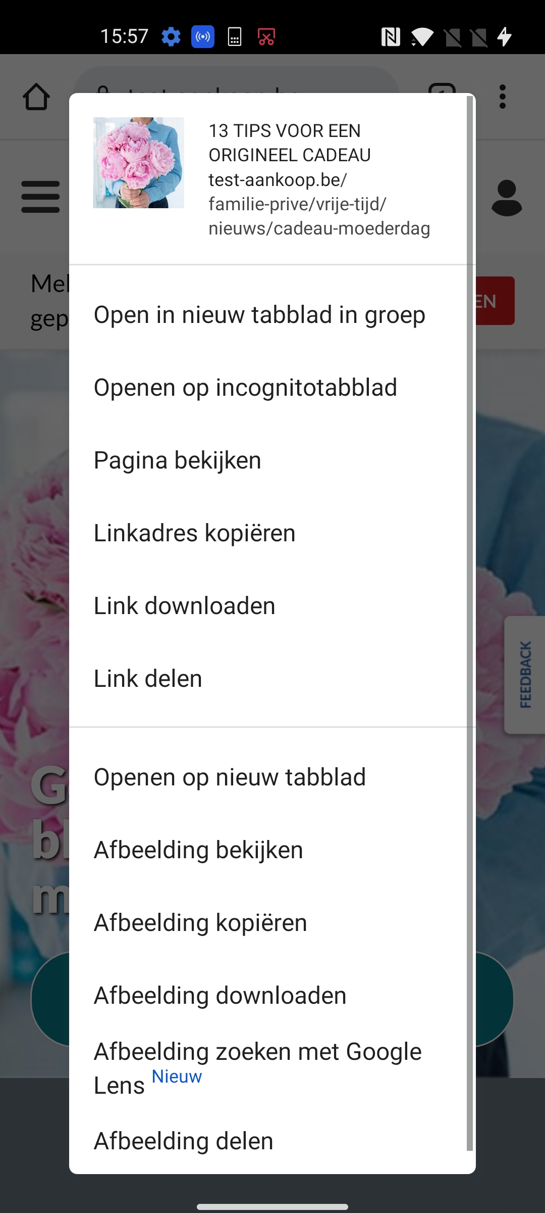 Een link bekijken in Chrome